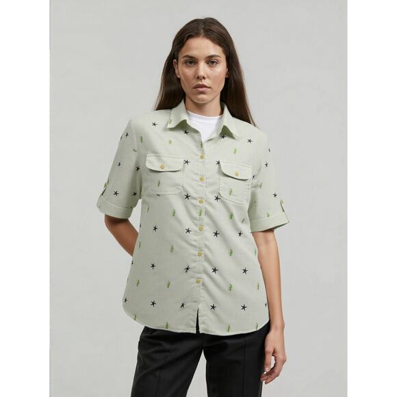 2-American Sweetheart Women's Blouses 1-Green 1-Blue Collar Button Front READ - Picture 2 of 7